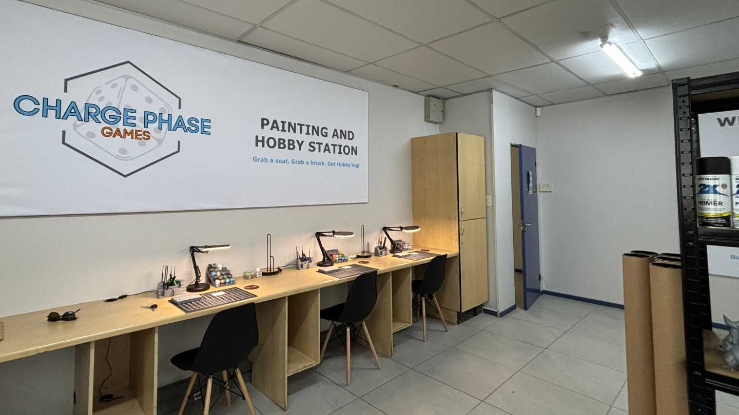 Charge Phase Games in house painting and hobby station. Free to use painting and hobby section of our retail store